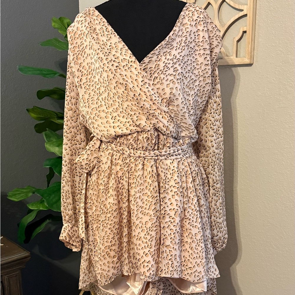 Express Beige Leopard Print Jumpsuit
